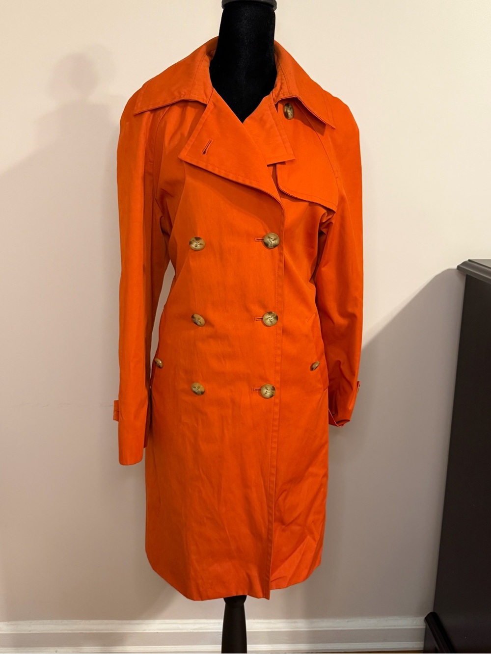 Michael Michael Kors Orange Double-Breasted Trench Coat – Size M